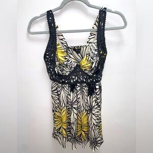 SKY 100% Silk Leather Trim Floral Tank Top Size Small